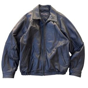 Wilsons Leather Bomber Jacket Mens Medium Black Full Zip Quilted Lined Vintage